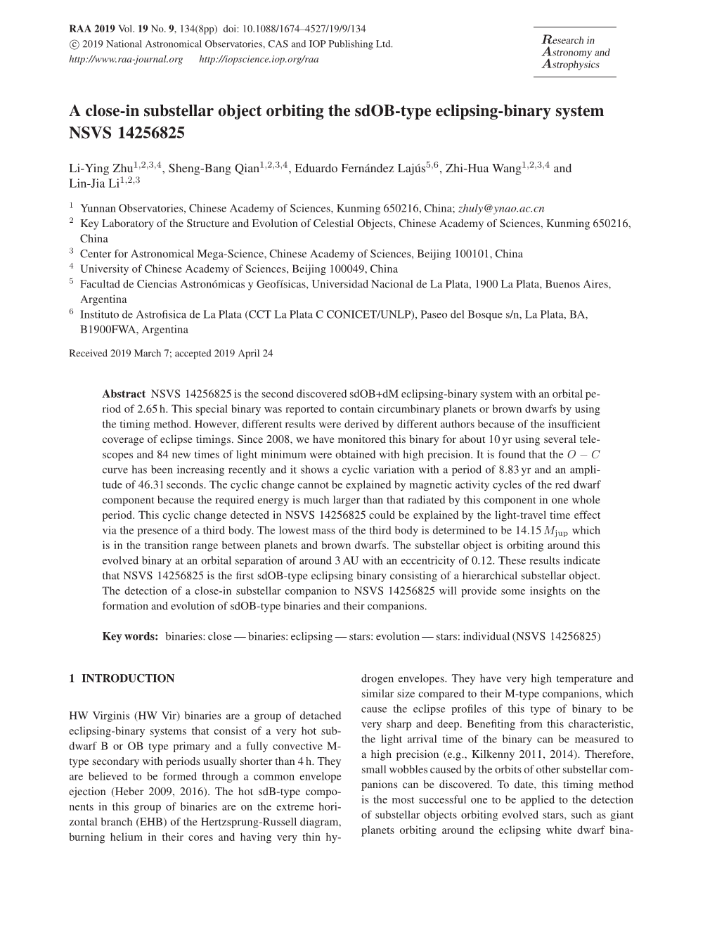 A Close-In Substellar Object Orbiting the Sdob-Type Eclipsing-Binary System NSVS 14256825