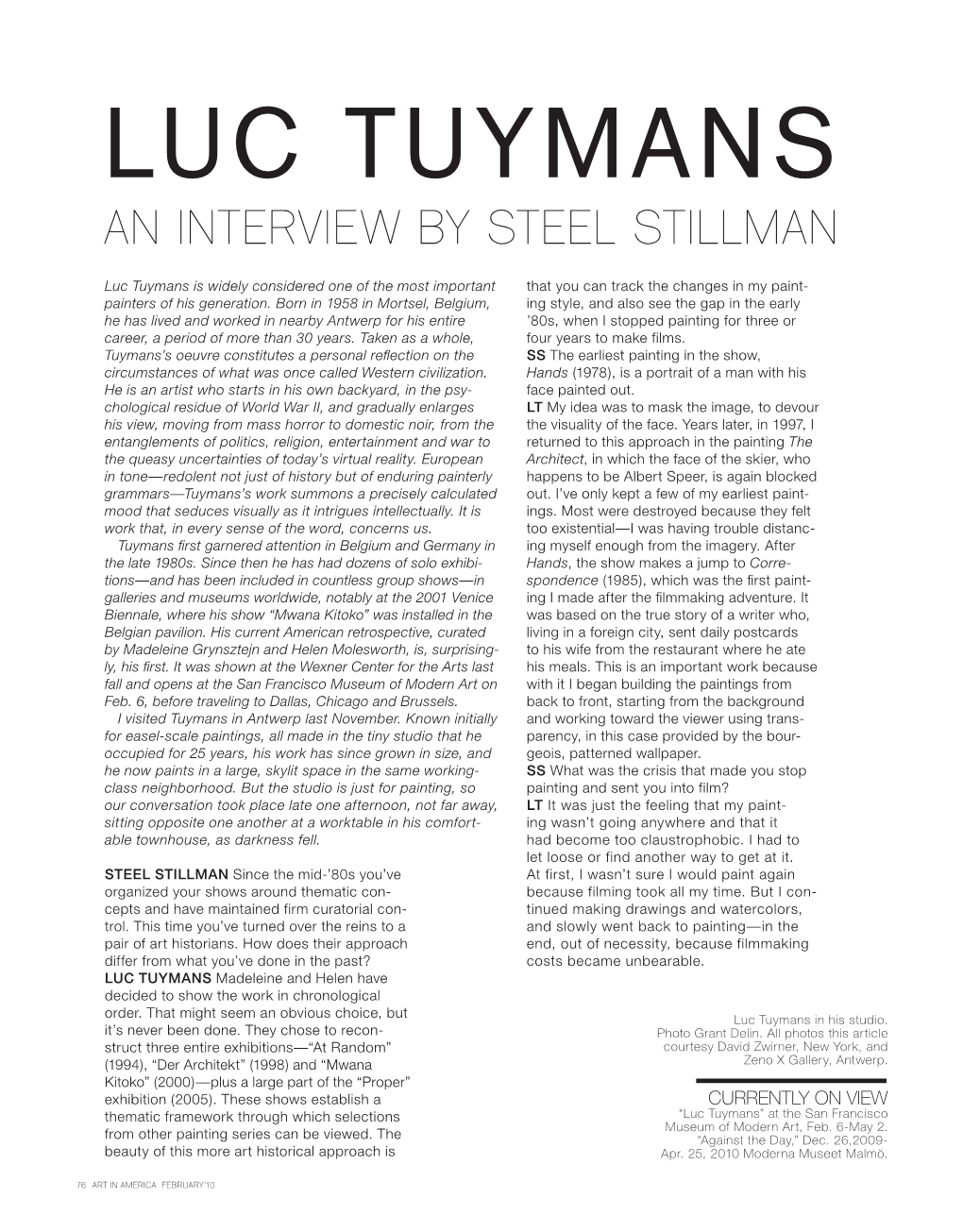Luc Tuymans an Interview by Steel Stillman
