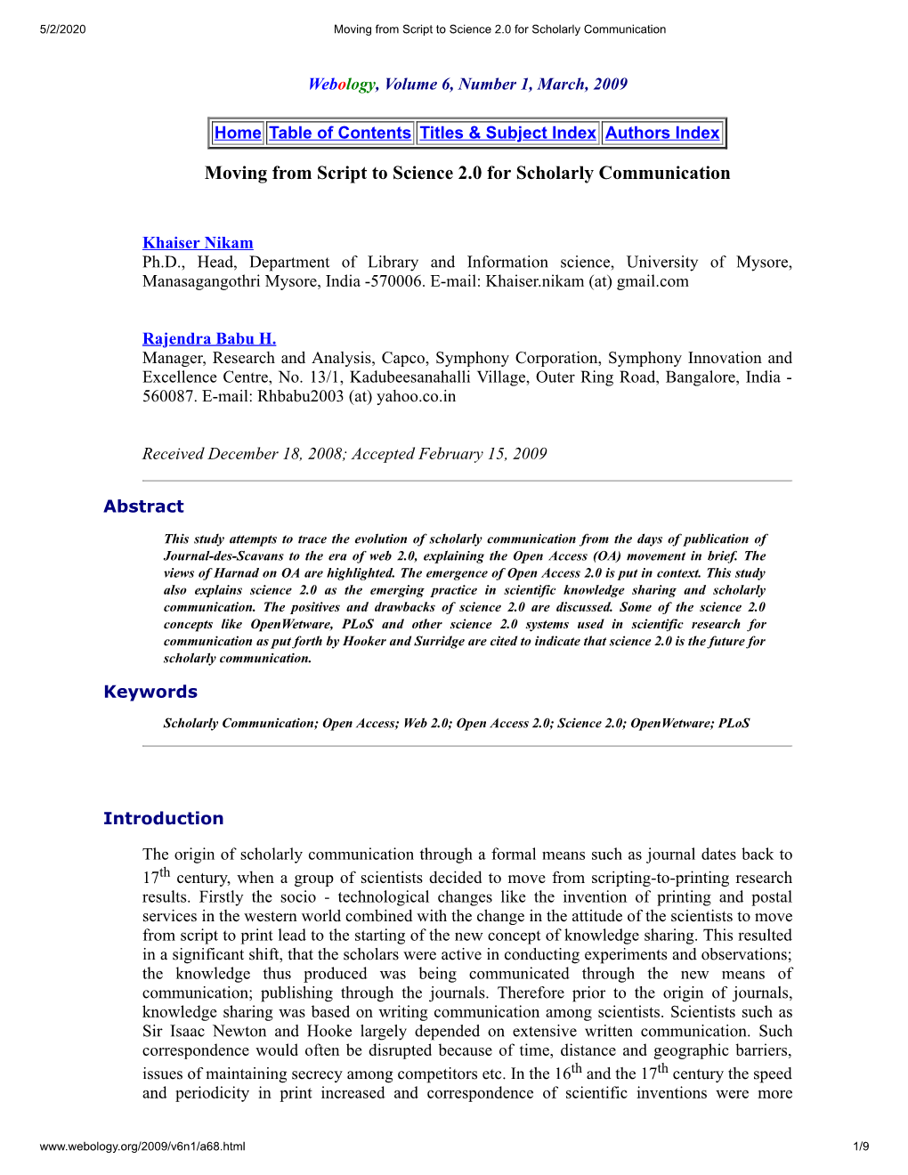 Moving from Script to Science 2.0 for Scholarly Communication