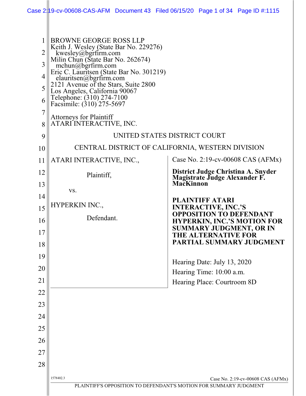 Case 2:19-Cv-00608-CAS-AFM Document 43 Filed 06/15/20 Page 1 of 34 Page ID #:1115