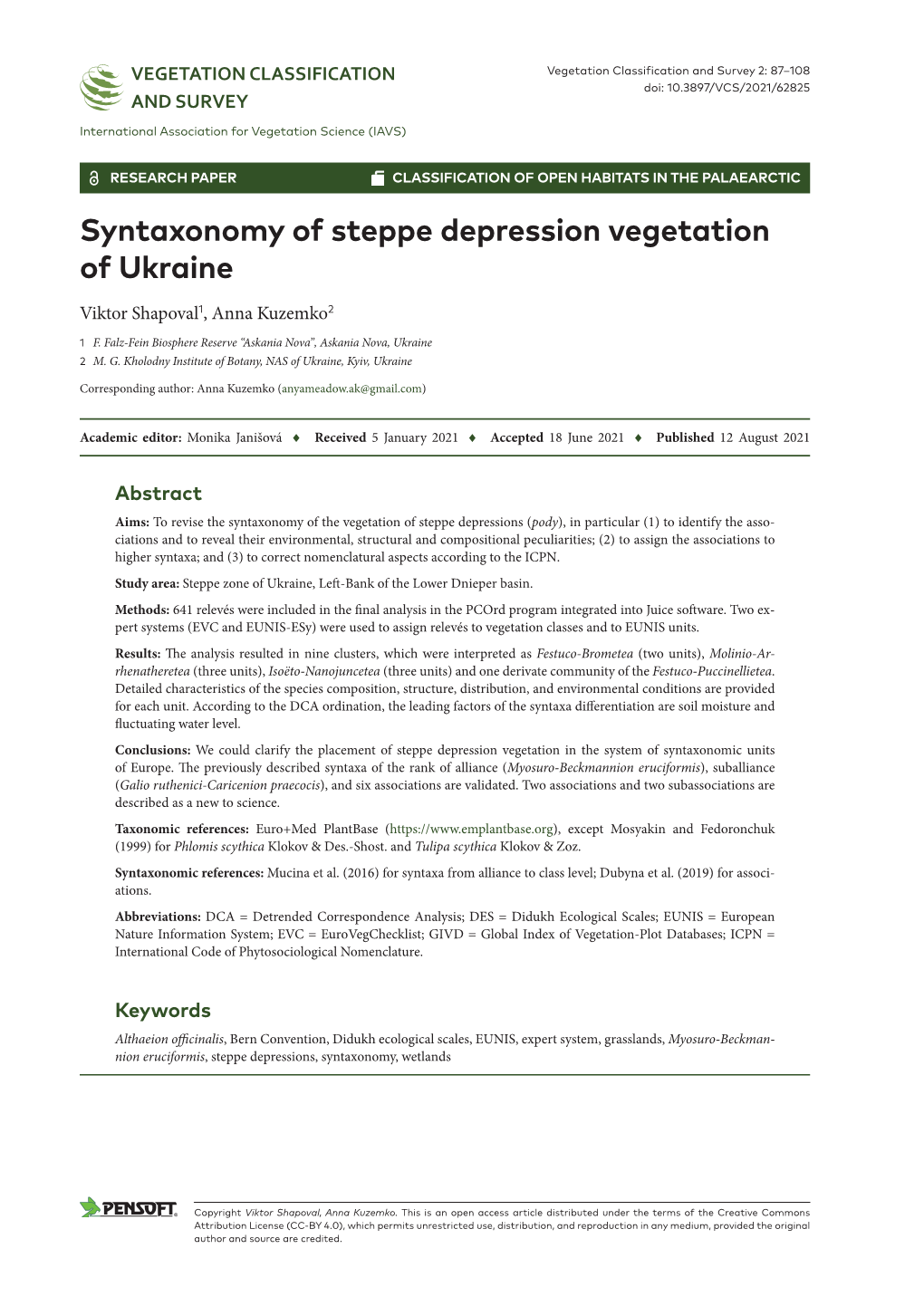 ﻿Syntaxonomy of Steppe Depression Vegetation of Ukraine