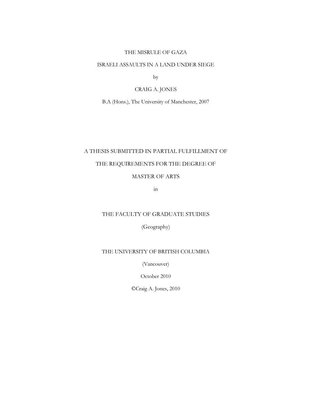 A Thesis Submitted in Partial Fulfillment of The