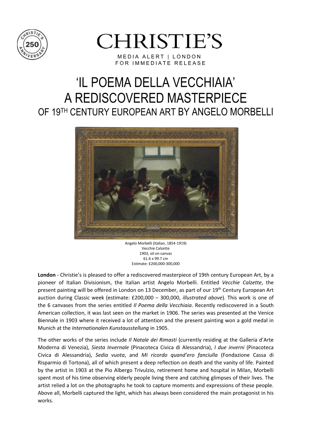 'Il Poema Della Vecchiaia' a Rediscovered Masterpiece