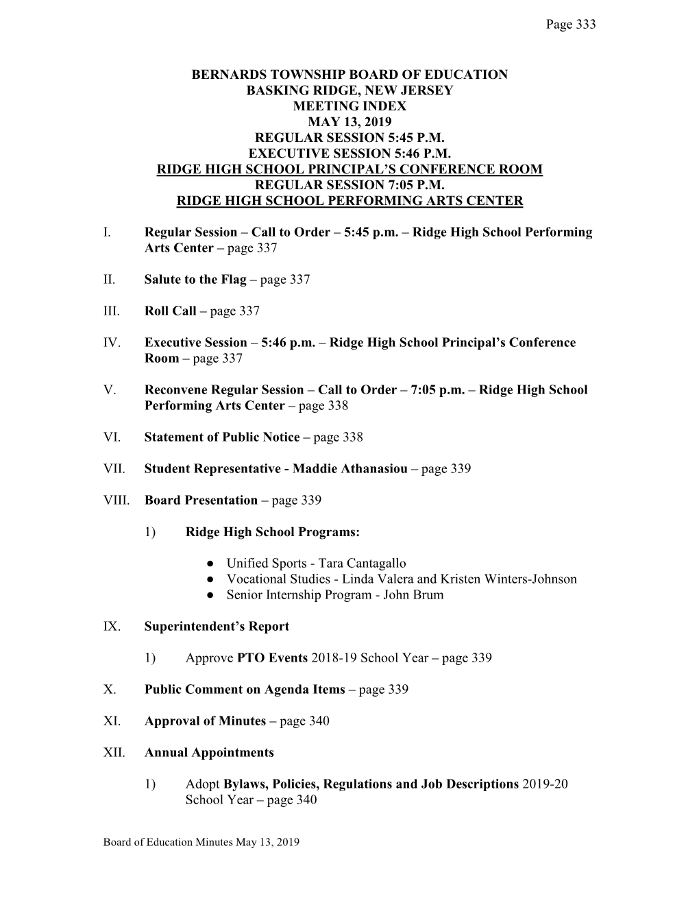 Page 333 BERNARDS TOWNSHIP BOARD of EDUCATION