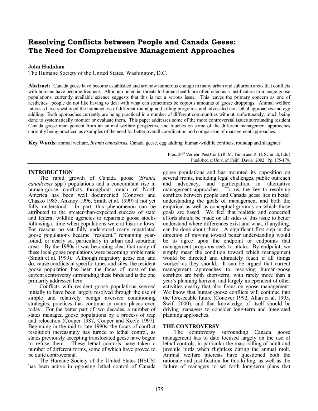 Resolving Conflicts Between People and Canada Geese: the Need for Comprehensive Management Approaches