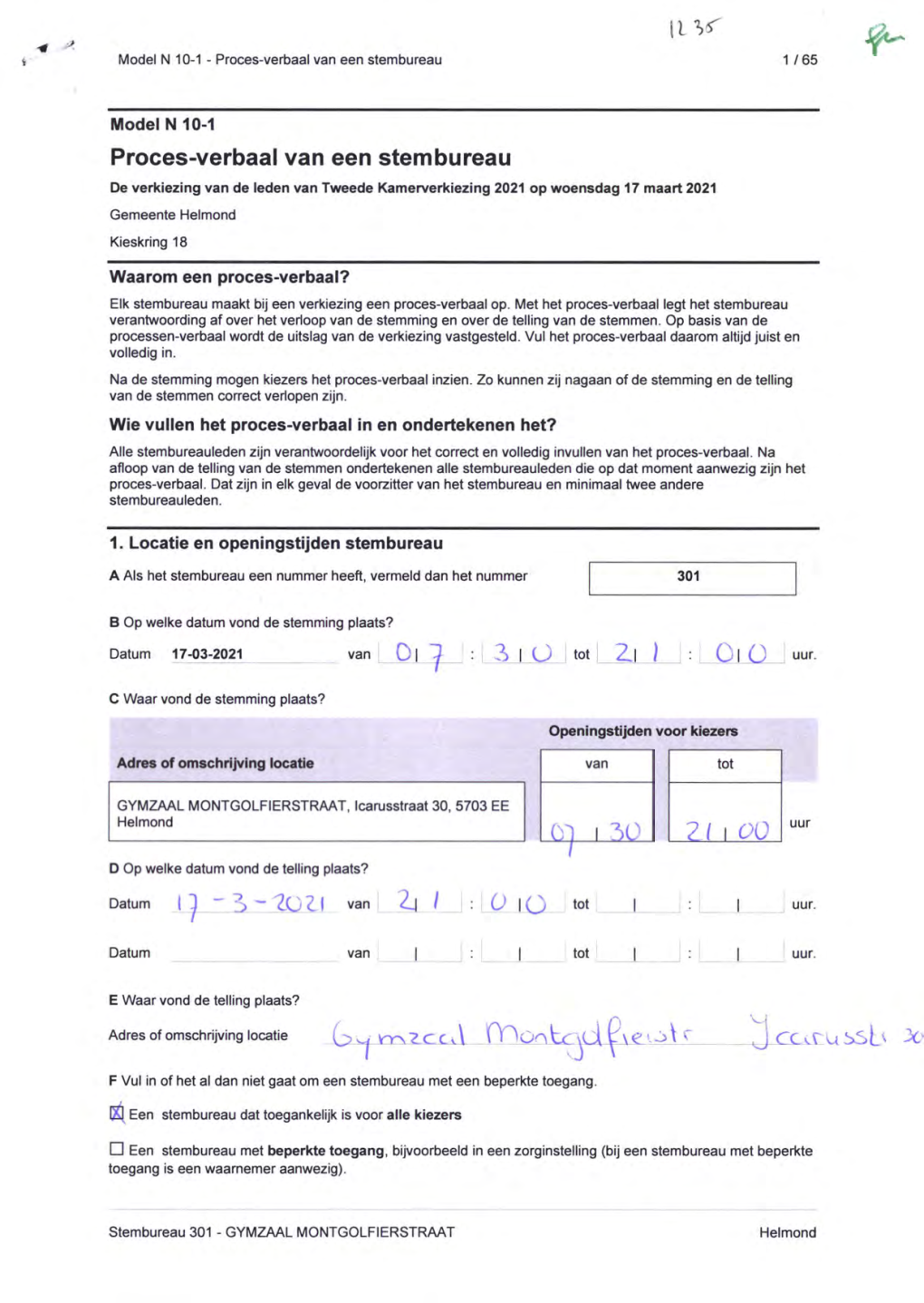 Proces-Verbaal Van Een Stembureau 1 / 65