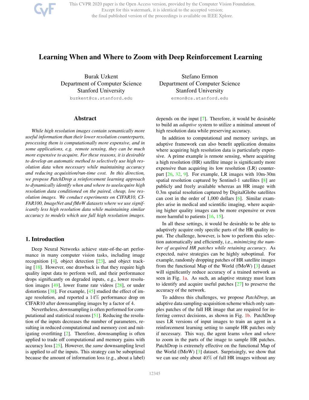 Learning When and Where to Zoom with Deep Reinforcement Learning