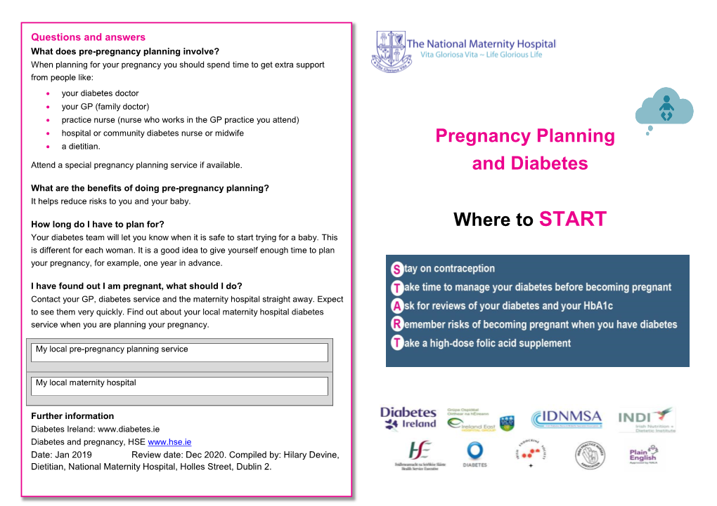 Pregnancy Planning and Diabetes Where to START