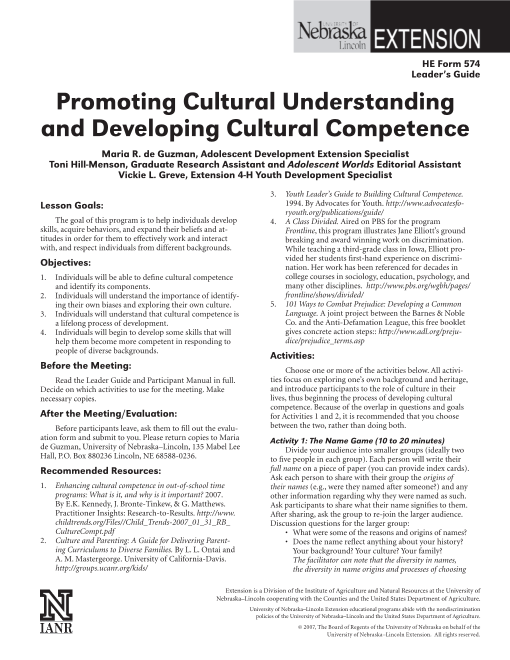 Promoting Cultural Understanding and Developing Cultural Competence Maria R