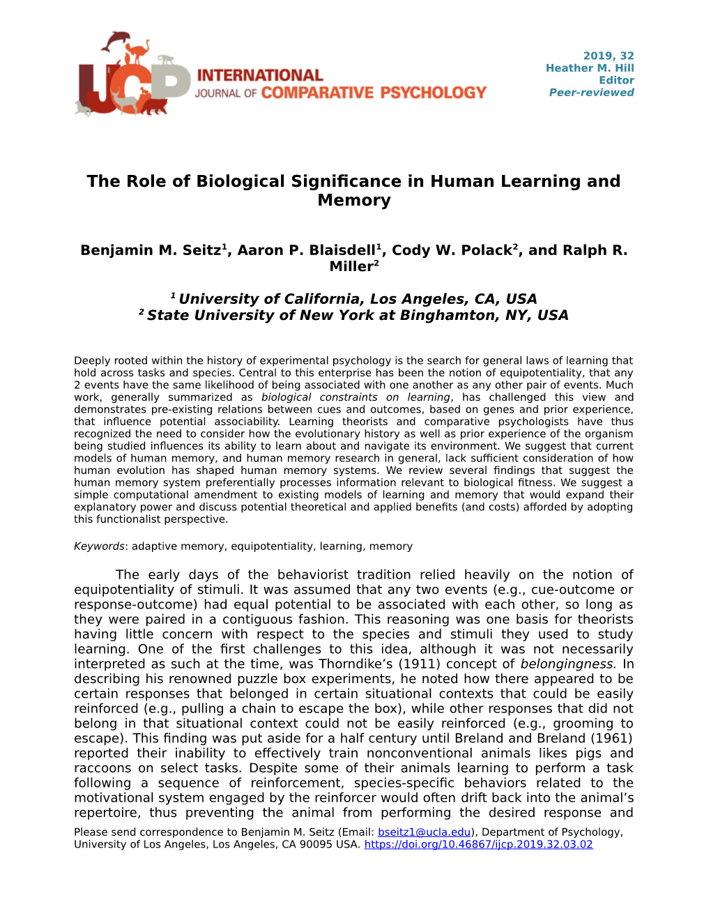 The Role of Biological Significance in Human Learning and Memory