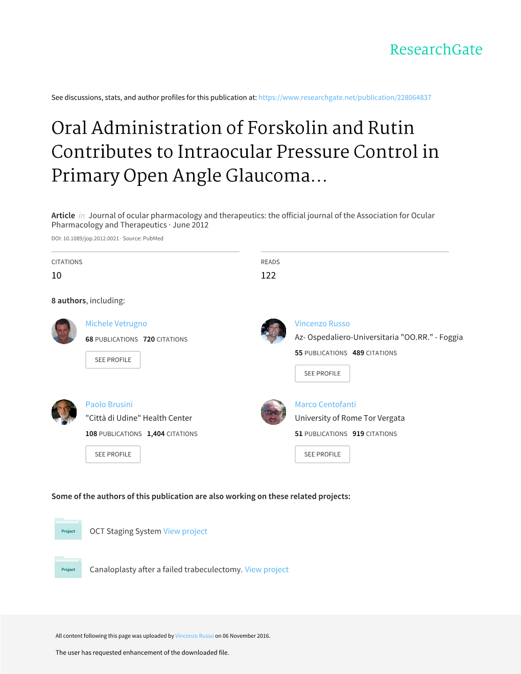Oral Administration of Forskolin and Rutin Contributes to Intraocular Pressure Control in Primary Open Angle Glaucoma Patients Under Maximum Tolerated Medical Therapy