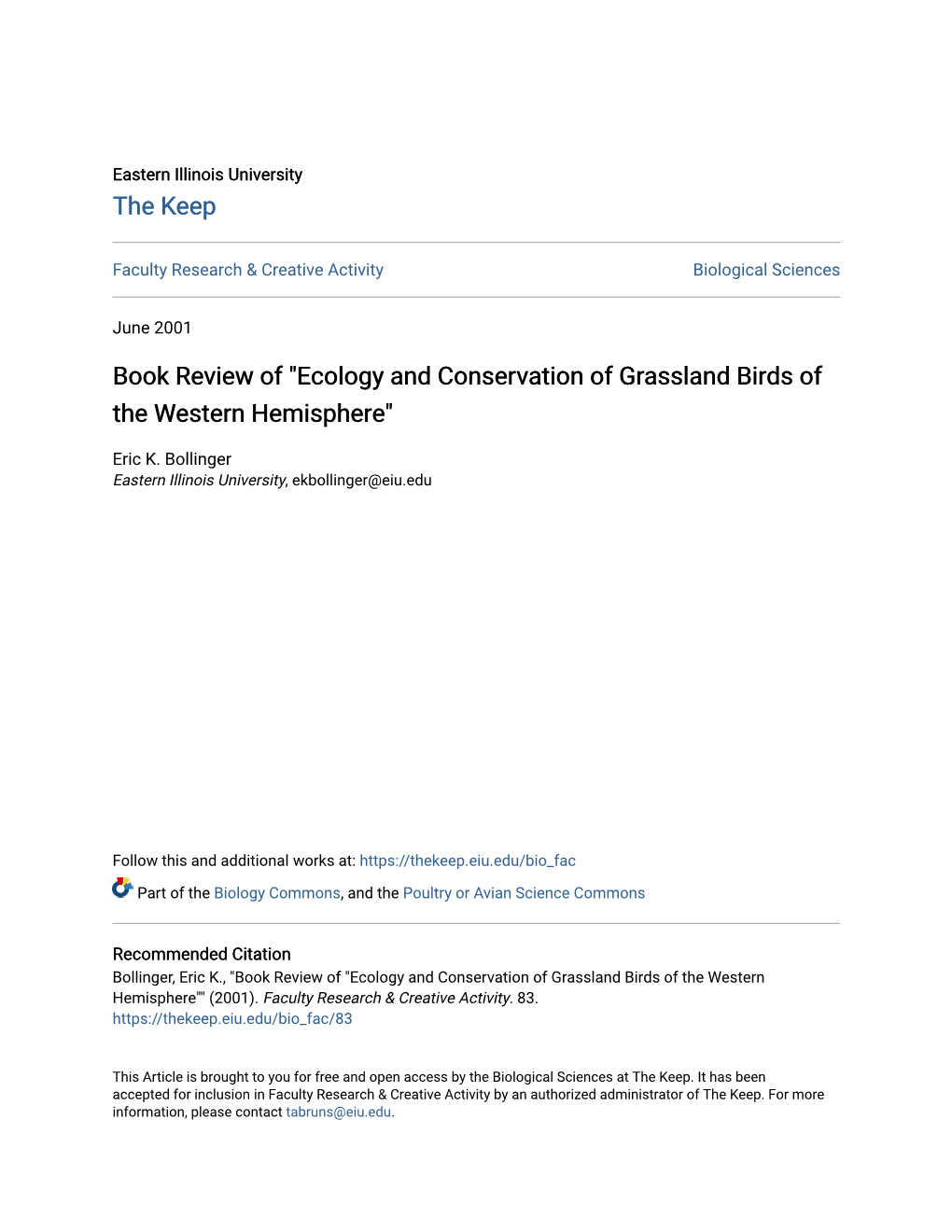 Ecology and Conservation of Grassland Birds of the Western Hemisphere"