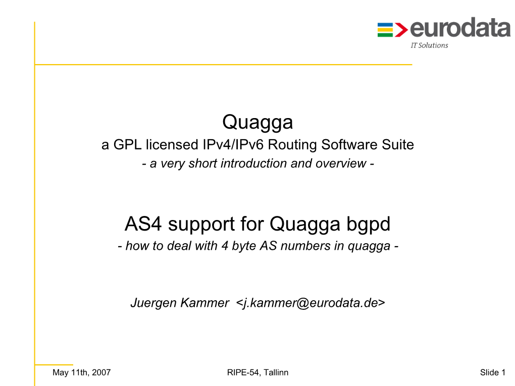 AS4 Support for Quagga Bgpd - How to Deal with 4 Byte AS Numbers in Quagga