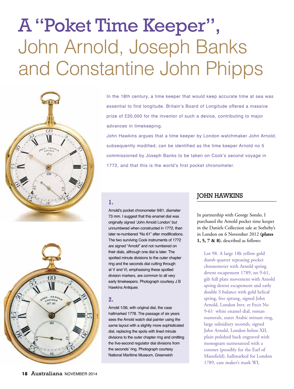 A “Poket Time Keeper”, John Arnold, Joseph Banks and Constantine John Phipps