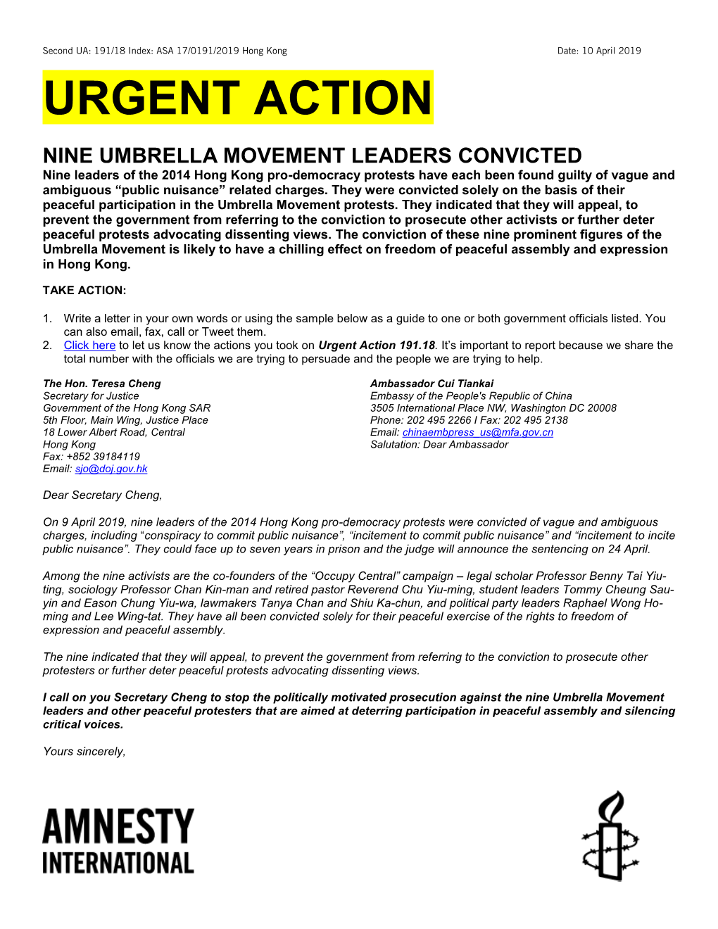 Urgent Action