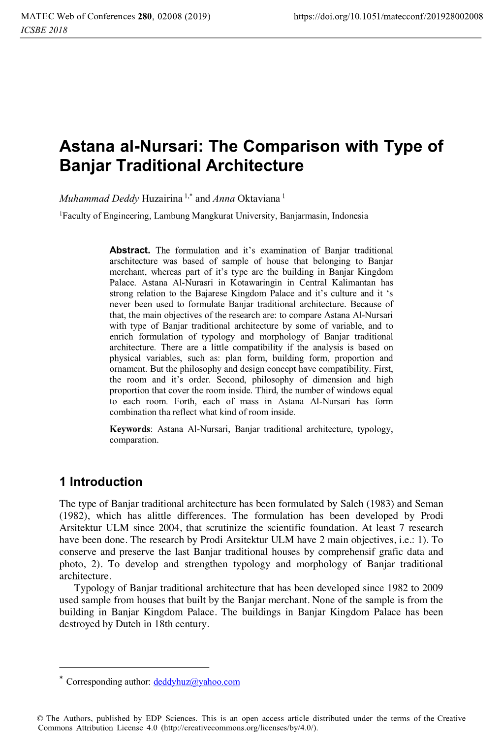 The Comparison with Type of Banjar Traditional Architecture