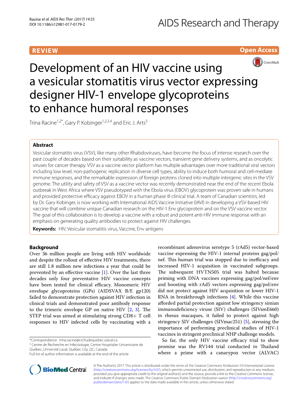 Development of an HIV Vaccine Using a Vesicular Stomatitis Virus Vector