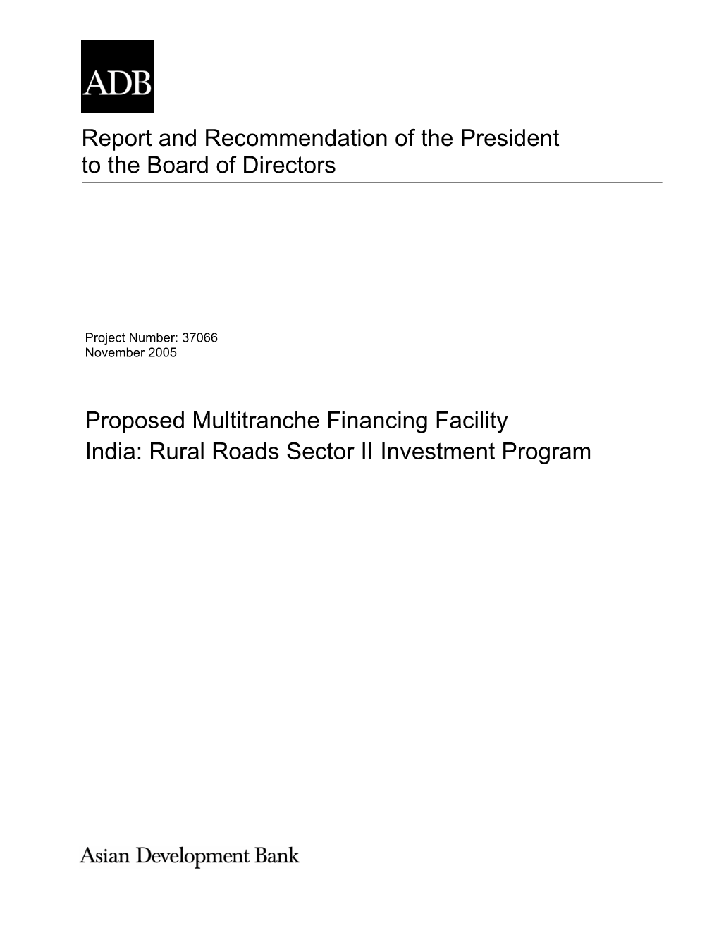 Rural Roads Sector II Investment Program Report And