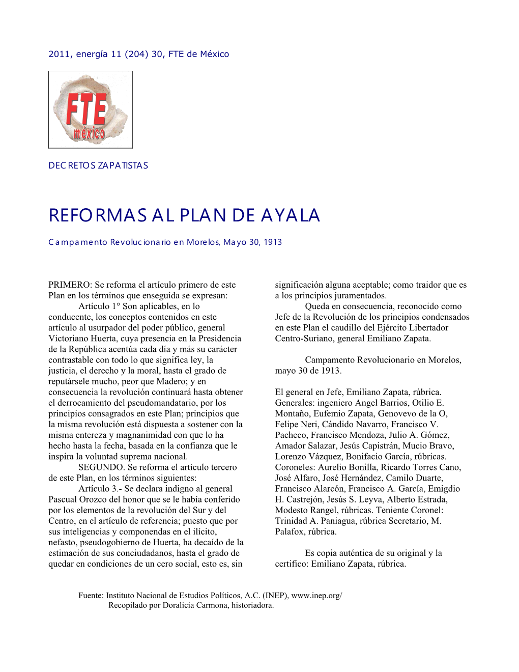 Reformas Al Plan De Ayala