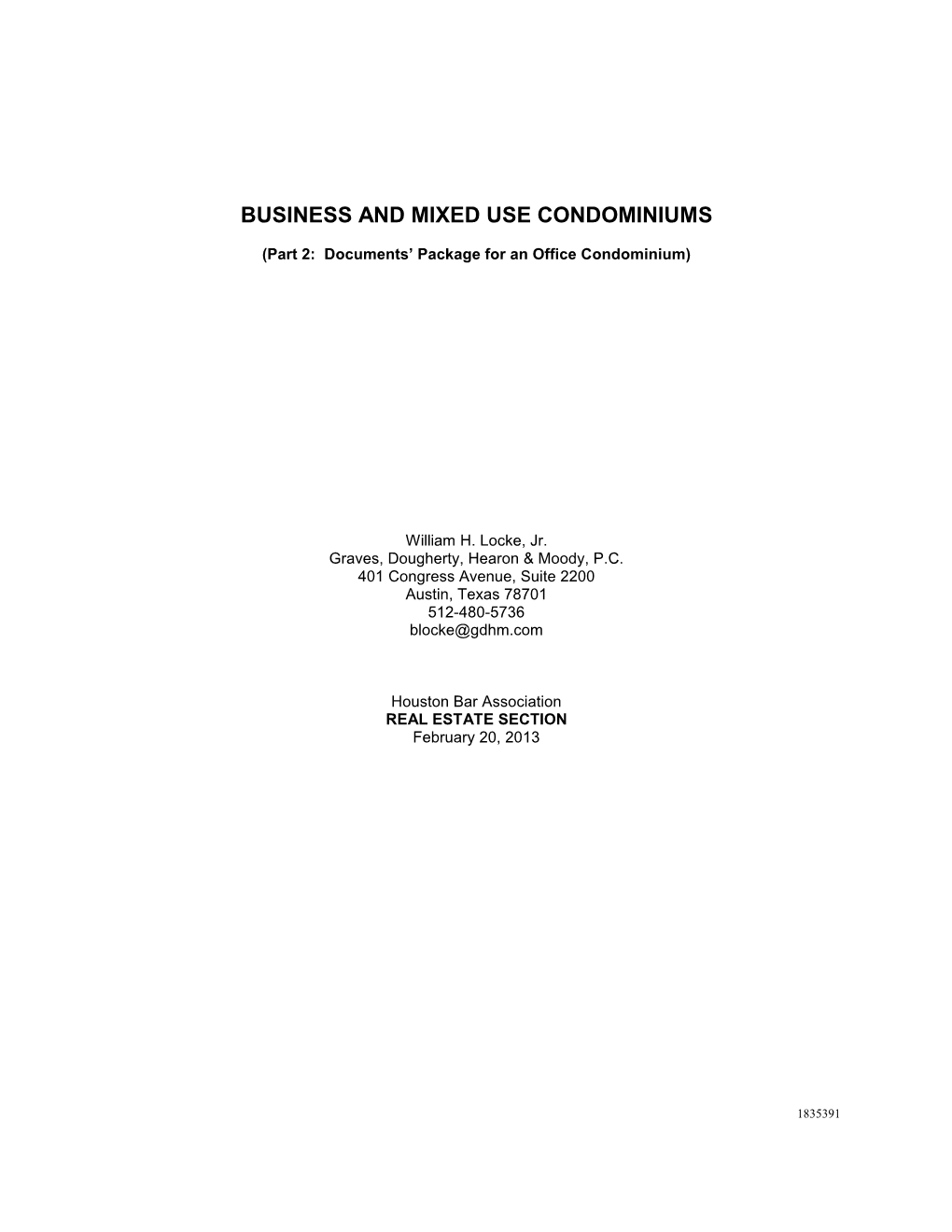 Business and Mixed Use Condominiums