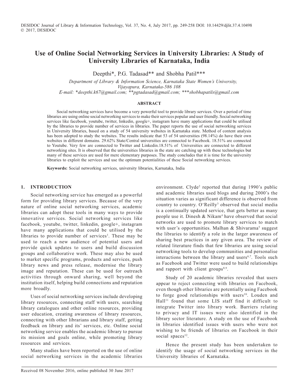 A Study of University Libraries of Karnataka, India