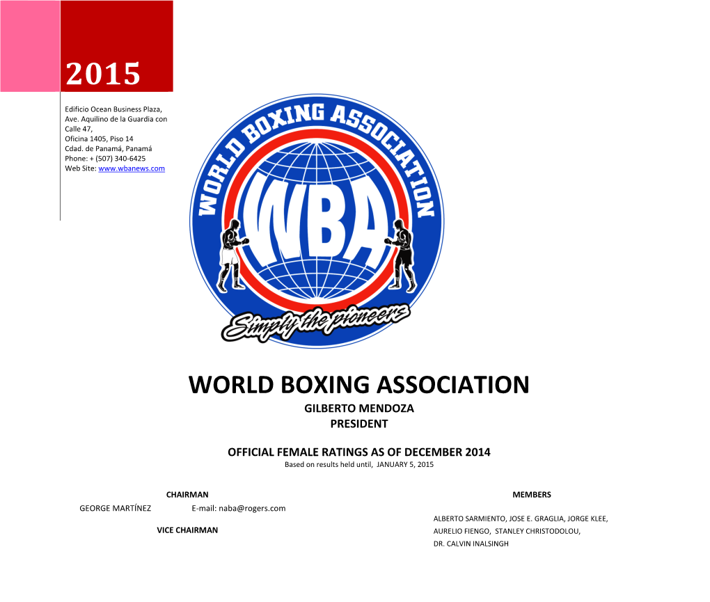 WBA Female Ranking December 2014