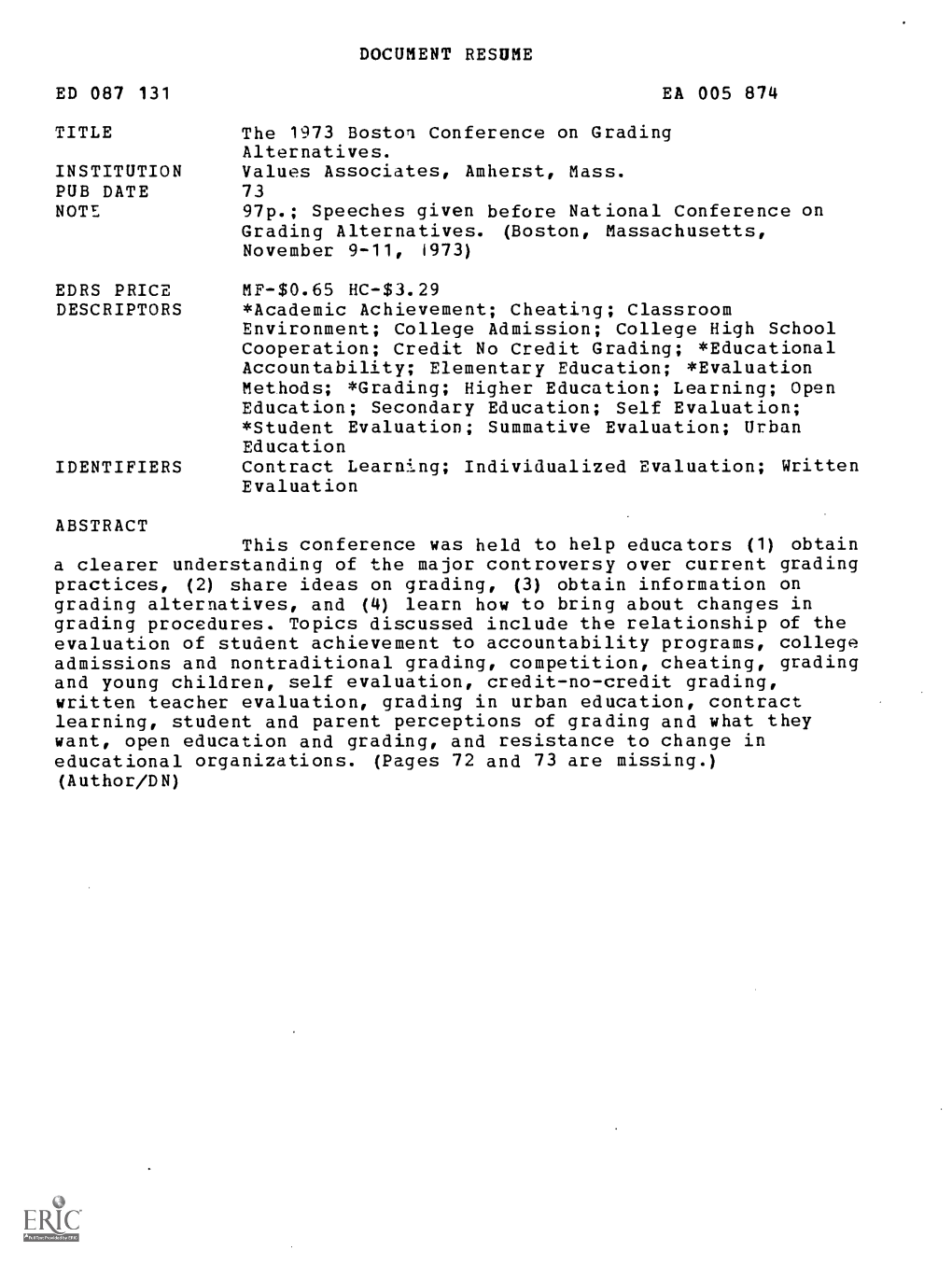 DOCUMENT RESUME ED 087 131 EA 005 874 TITLE the 1973 Boston