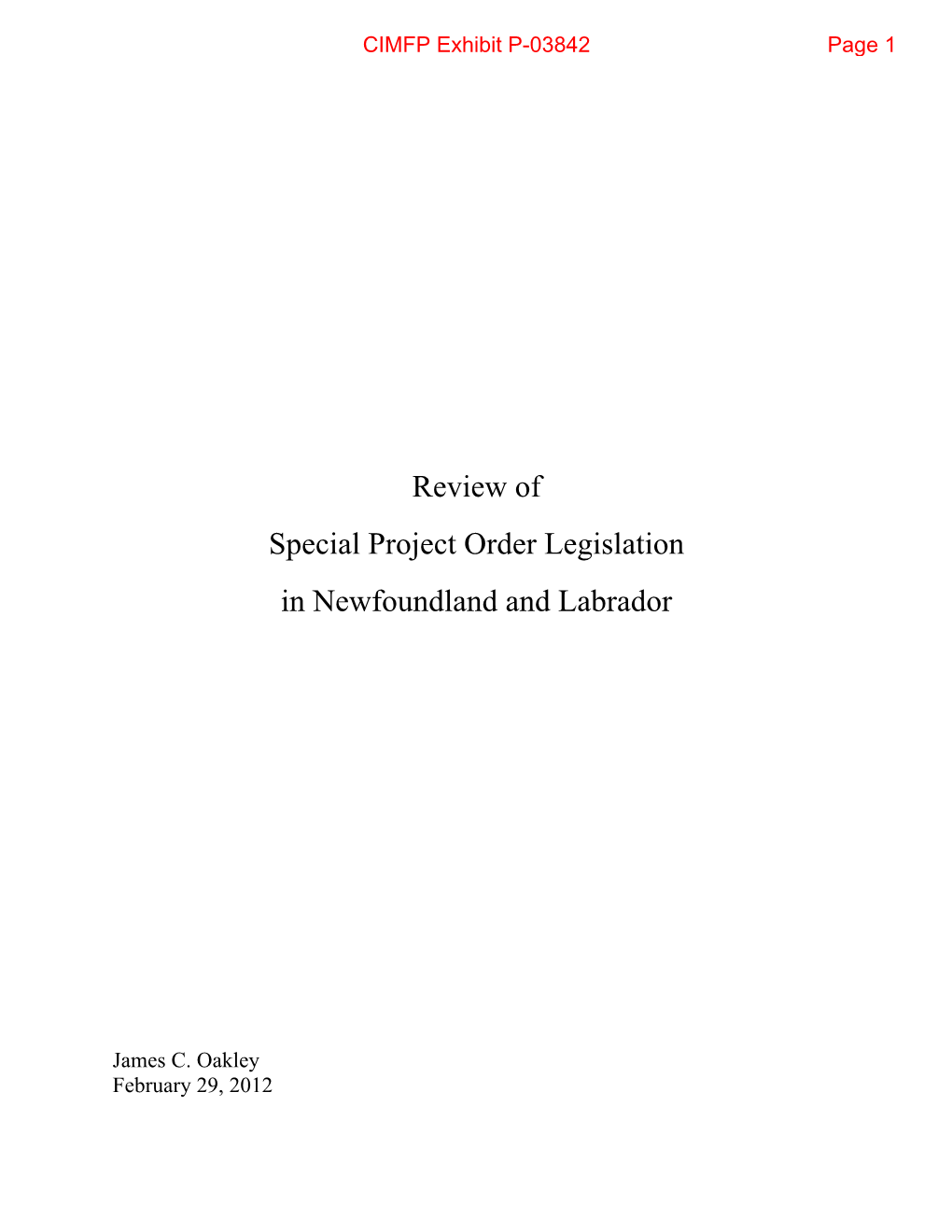 Review of Special Project Order Legislation in Newfoundland and Labrador