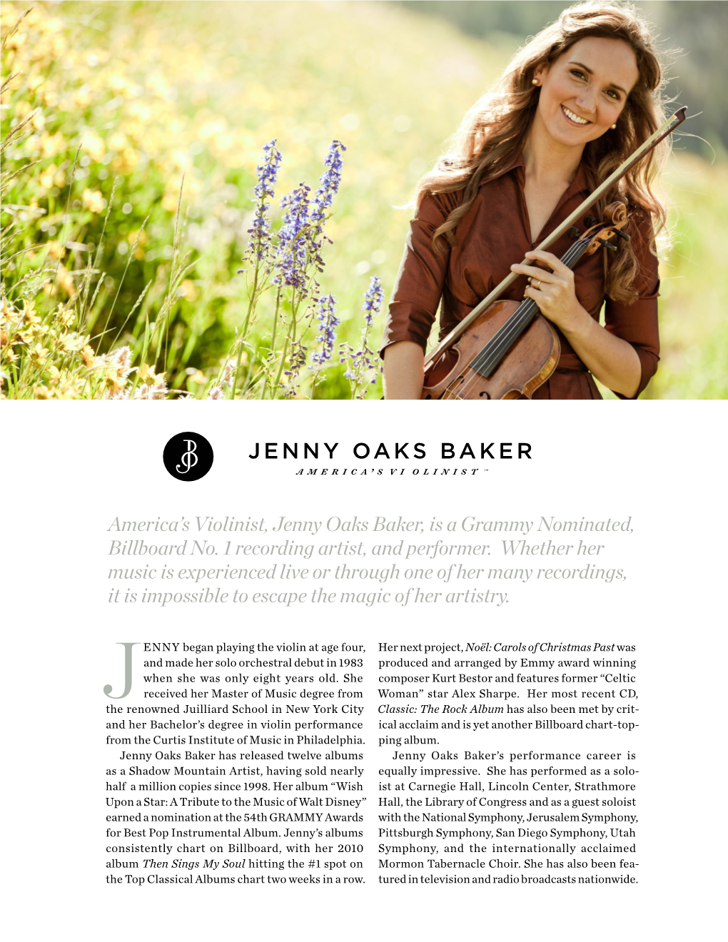 America's Violinist, Jenny Oaks Baker, Is a Grammy Nominated