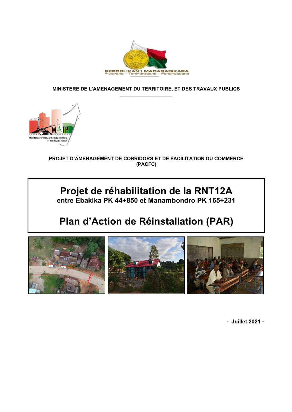 Projet De Réhabilitation De La RNT12A Plan D'action De Réinstallation (PAR)