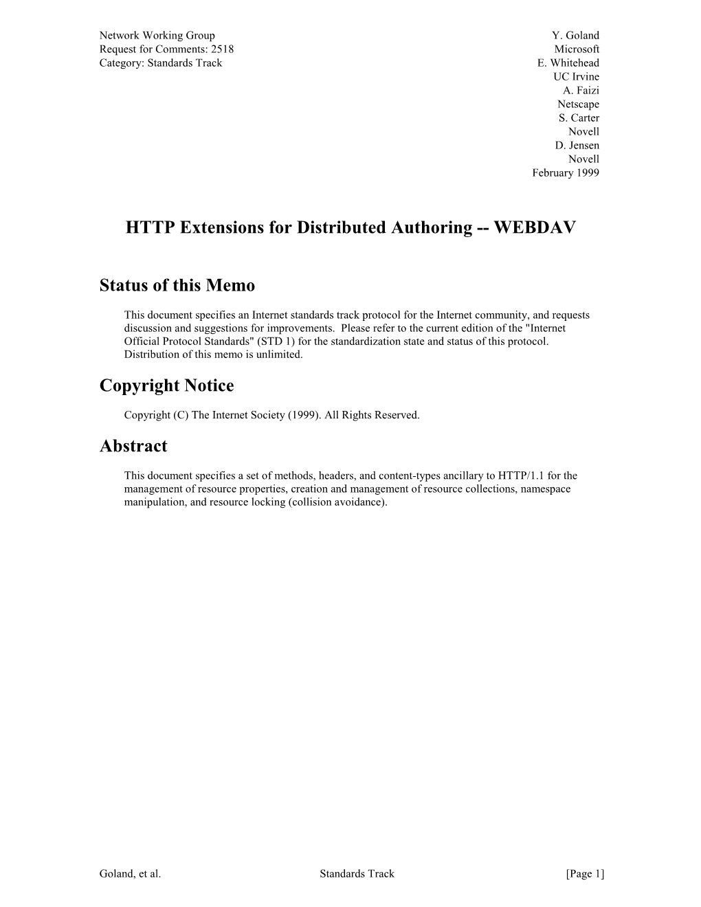 HTTP Extensions for Distributed Authoring -- WEBDAV