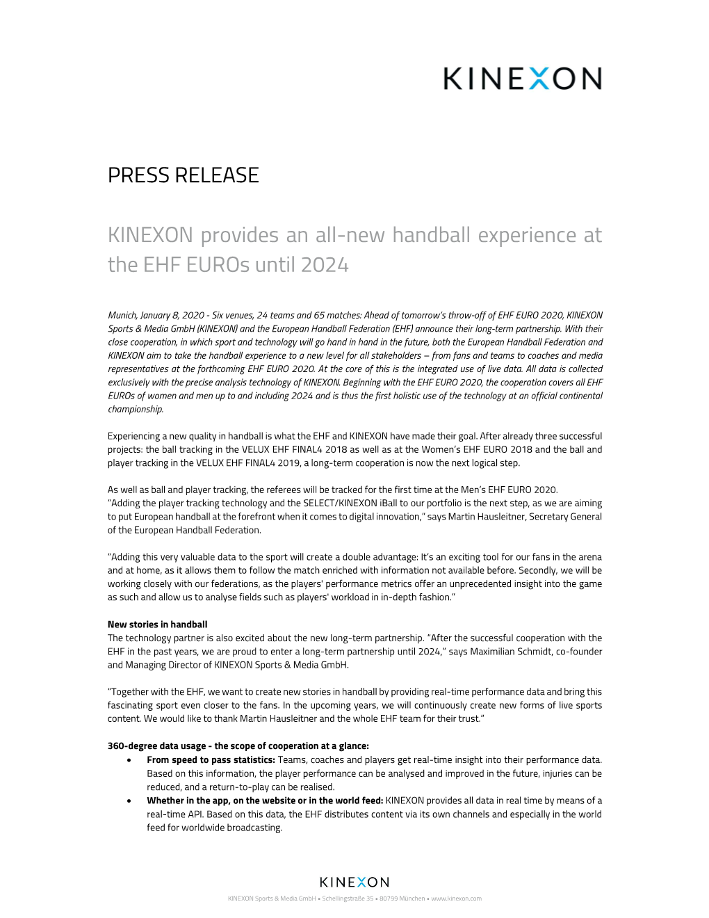 PRESS RELEASE KINEXON Provides an All-New Handball Experience at the EHF Euros Until 2024