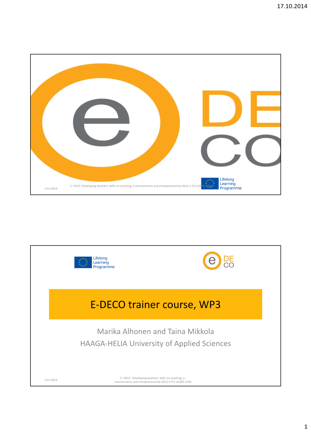 E-DECO Trainer Course