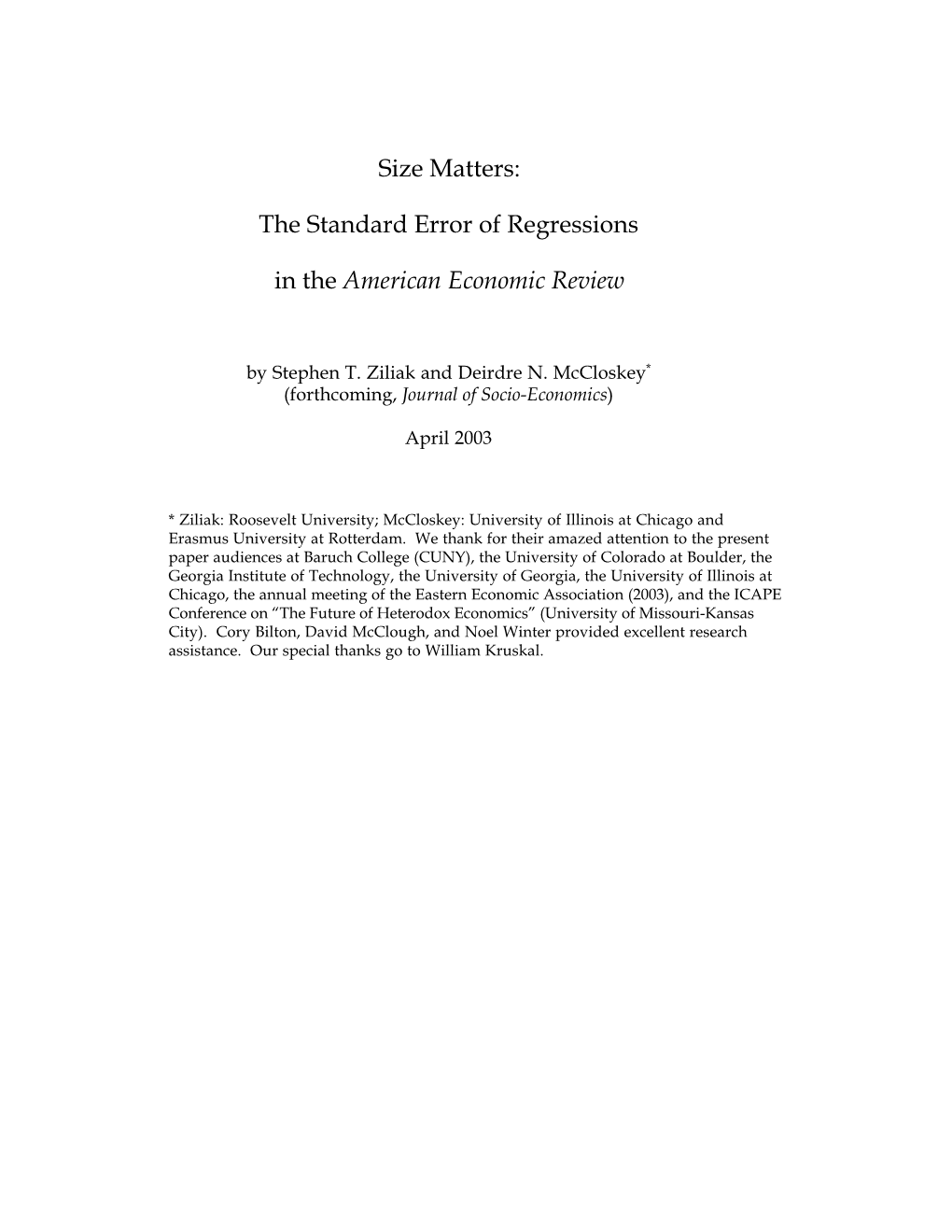 The Standard Error of Regressions in the American Economic Review