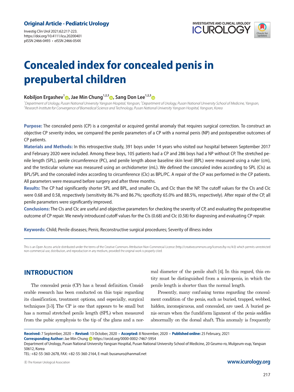 Concealed Index for Concealed Penis in Prepubertal Children