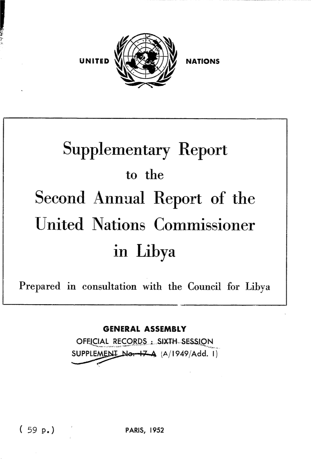 Supplementary Report Second Ailnual Report of the United Nations