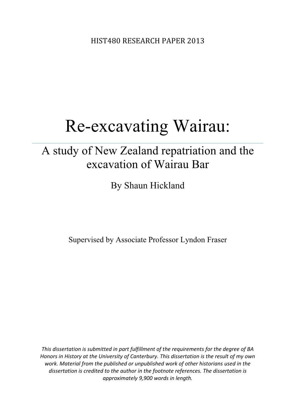 Re-Excavating Wairau: a Study of New Zealand Repatriation and the Excavation of Wairau Bar