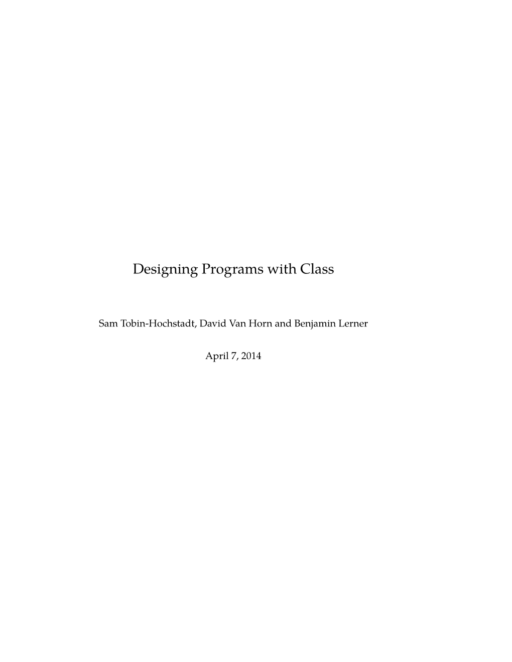 Designing Programs with Class