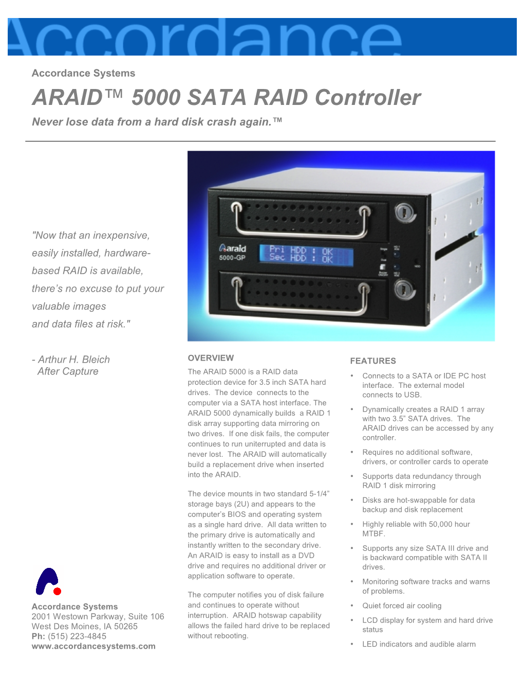 ARAID™ 5000 SATA RAID Controller