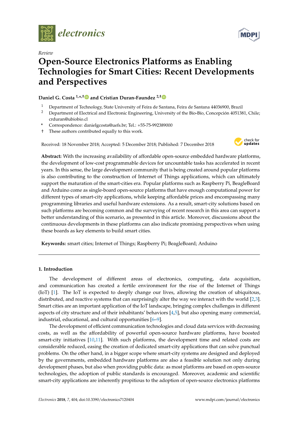 Open-Source Electronics Platforms As Enabling Technologies for Smart Cities: Recent Developments and Perspectives