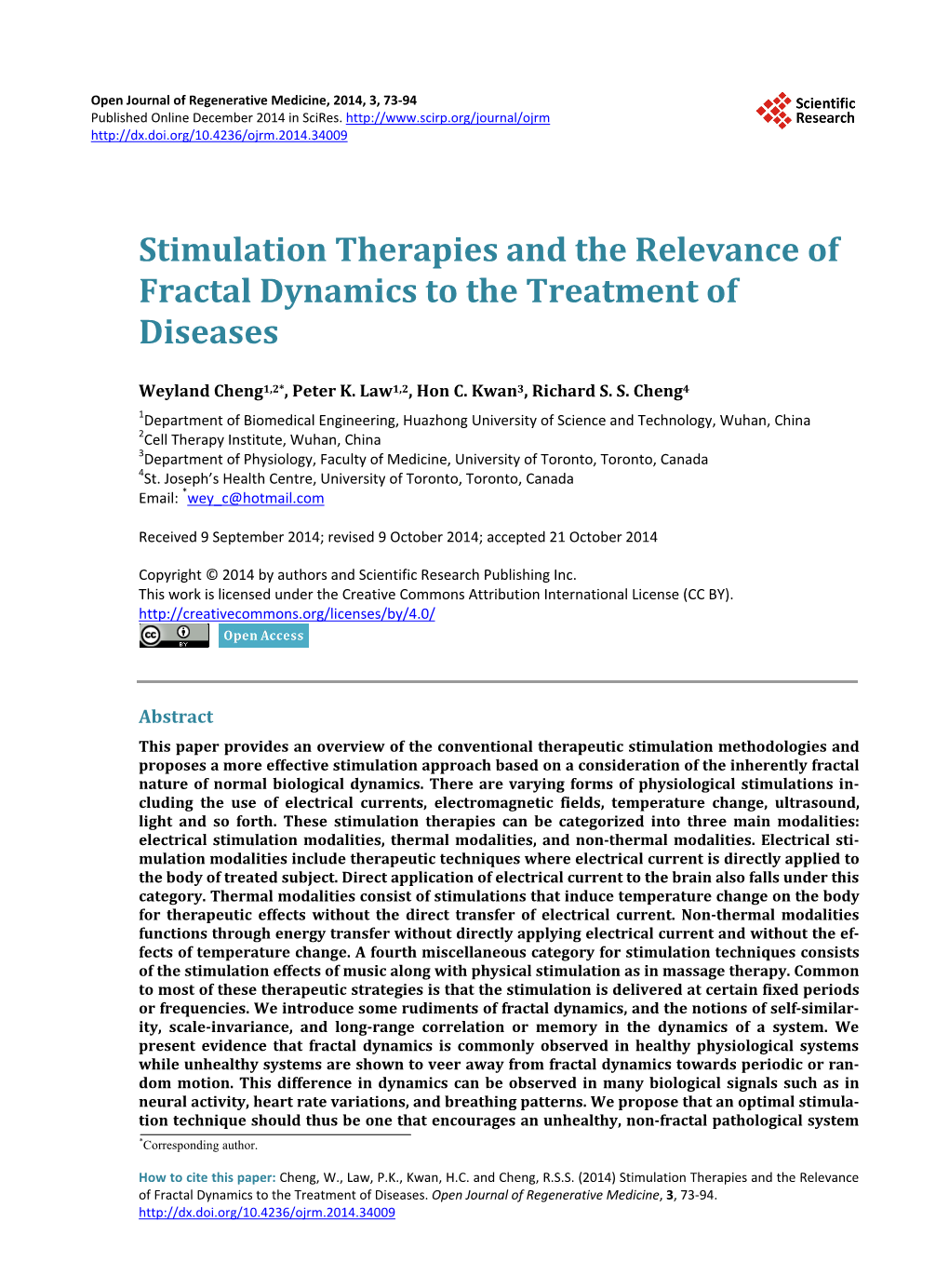 Stimulation Therapies and the Relevance of Fractal Dynamics to the Treatment of Diseases