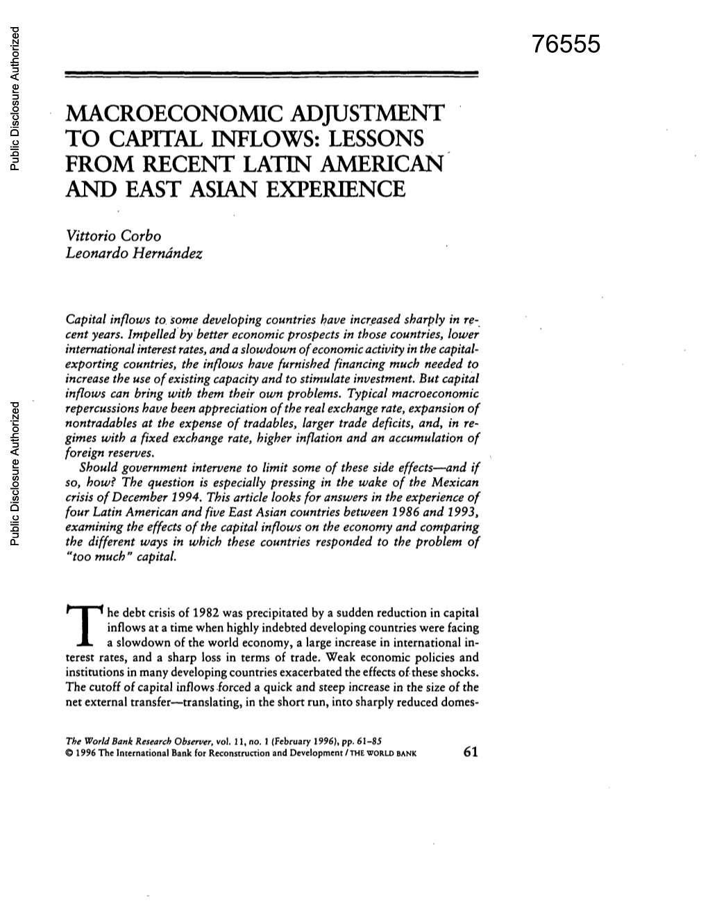 Macroeconomic Adjustment to Capital Inflows: Lessons