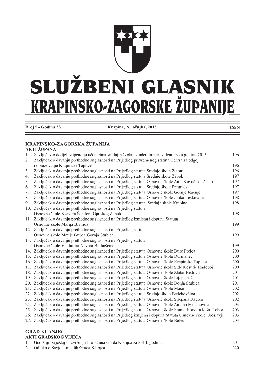 Krapinsko-Zagorska Županija Grad Klanjec