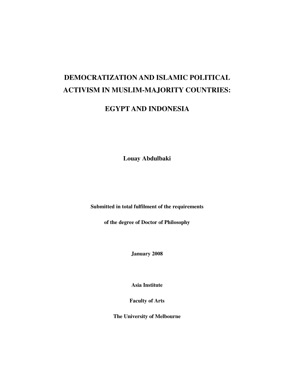 Democratization and Islamic Political Activism in Muslim-Majority Countries