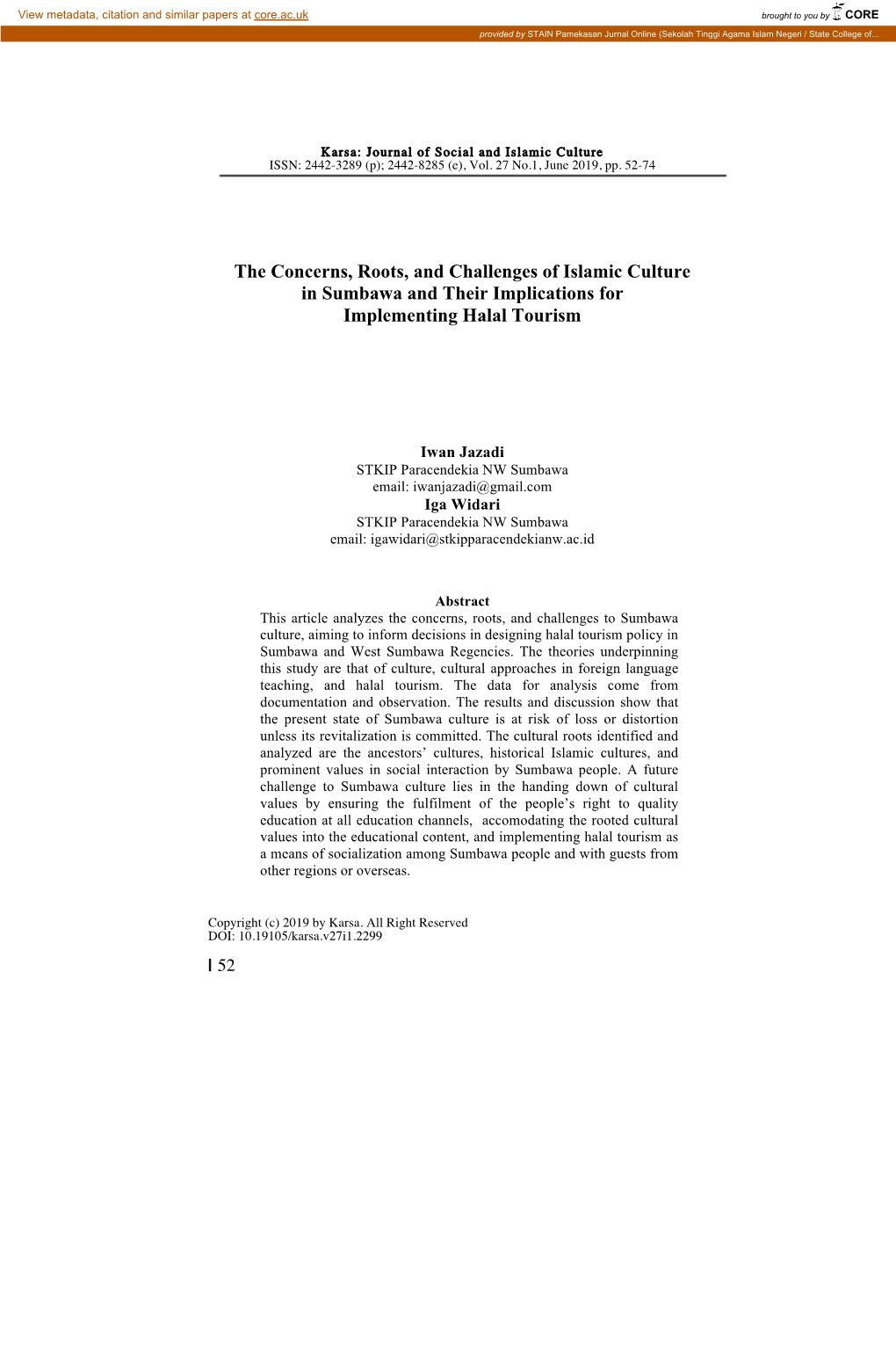 The Concerns, Roots, and Challenges of Islamic Culture in Sumbawa and Their Implications for Implementing Halal Tourism