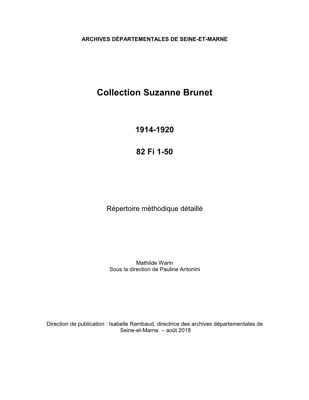 Inventaire De La Collection Suzanne Brunet