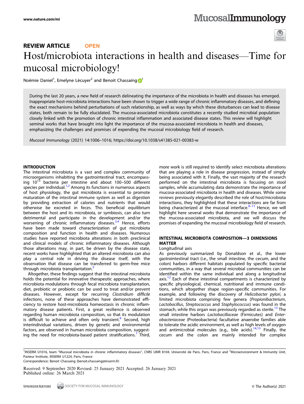 Host/Microbiota Interactions in Health and Diseasesâ€”Time for Mucosal