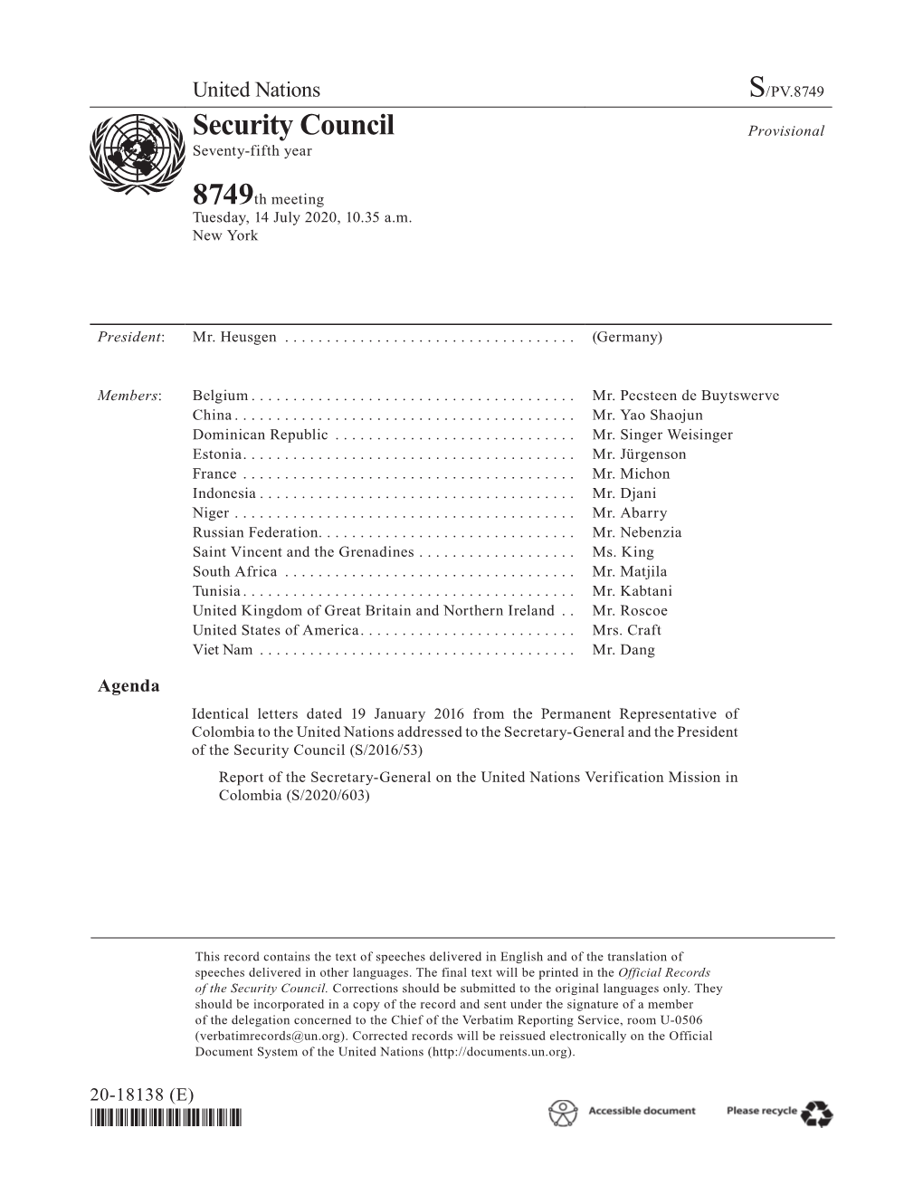 Identical Letters Dated 19 January 2016 from the Permanent Representative of Colombia to the United Nations Addressed to The