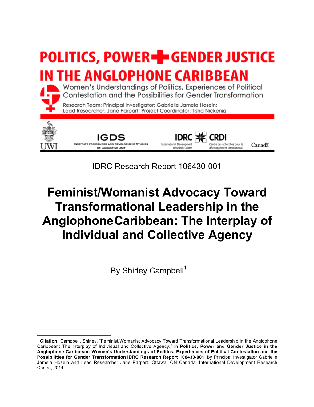 Feminist/Womanist Advocacy Toward Transformational Leadership in the Anglophonecaribbean: the Interplay of Individual and Collective Agency