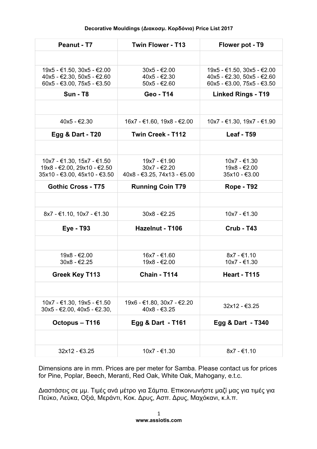 Decorative Mouldings (Διακοσμ. Kορδόνια) Price List 2017